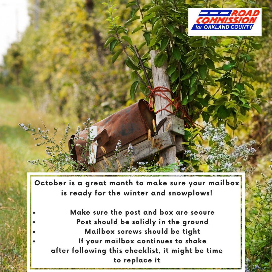 Shake your mailbox in October, image is a broken mailbox hanging on post