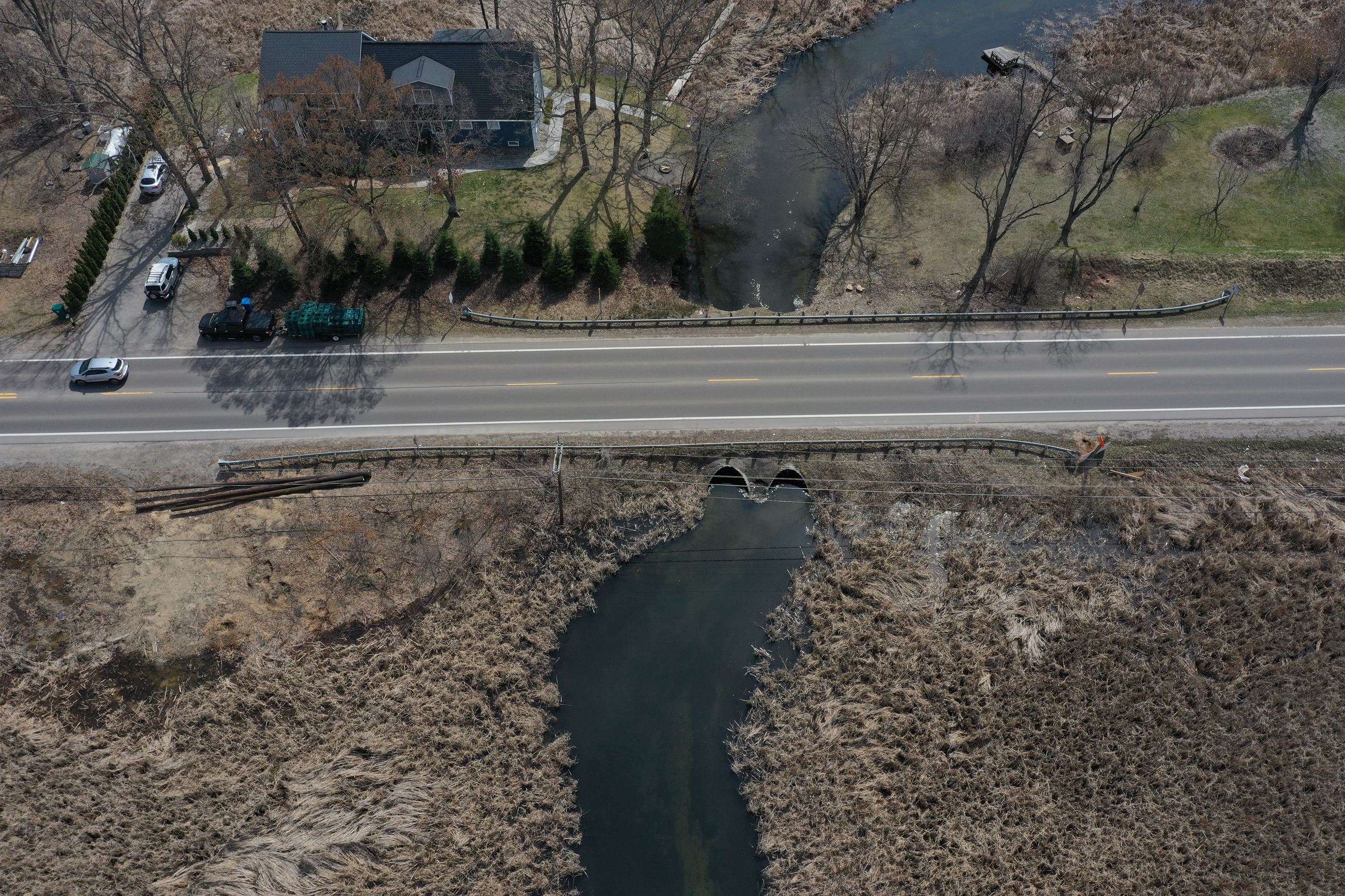 Cooley Lake Road culverts that carry the Huron River pre-construction image