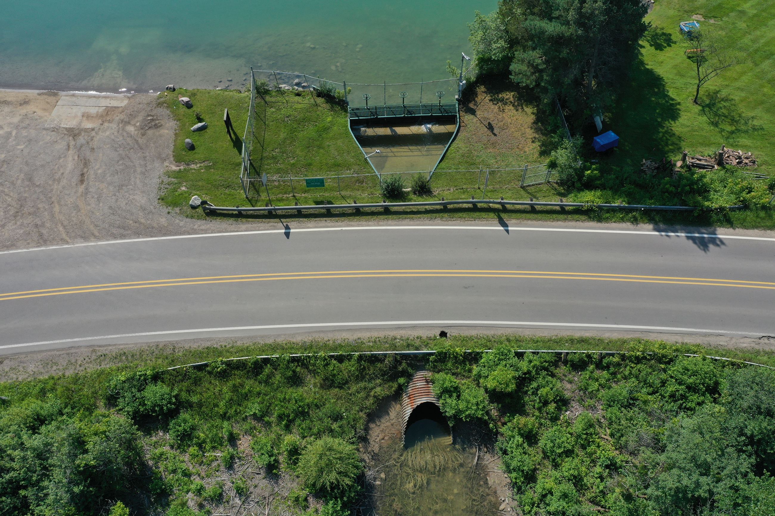Aerial view of the Oxbow Lake Road culvert prior to construction