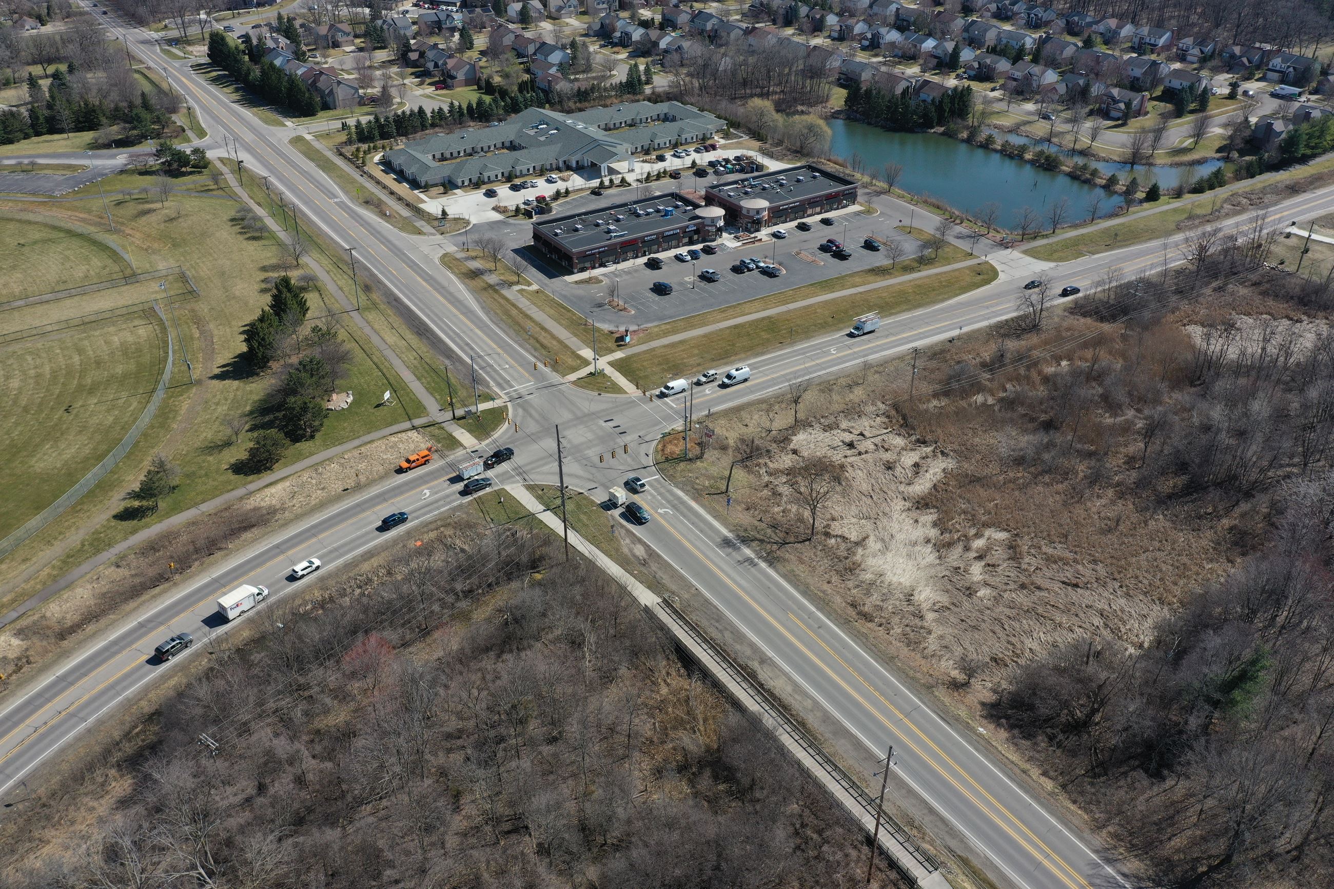Baldwin Road/Clarkston Road intersection prior to roundabout construction (aerial image)