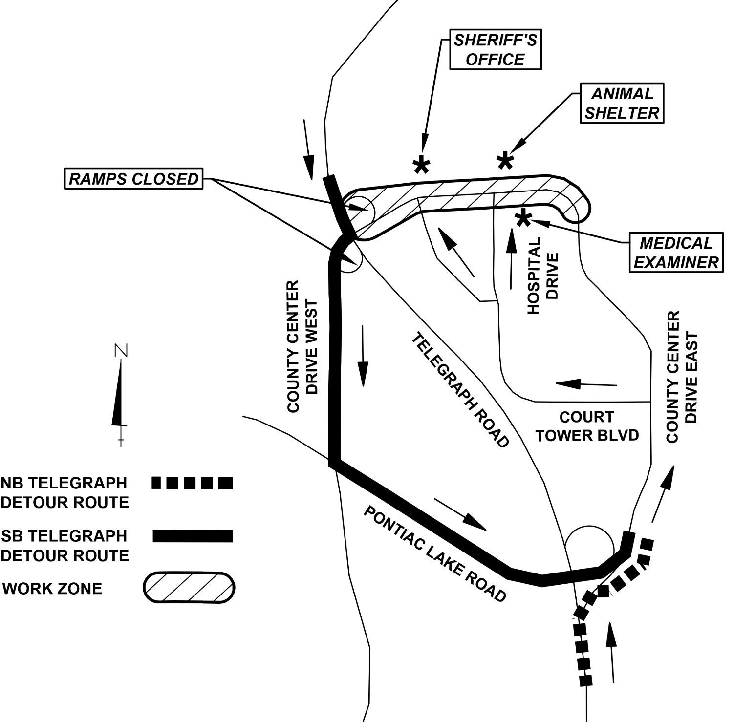 Detour map for County Center Drive Reconstruction work 