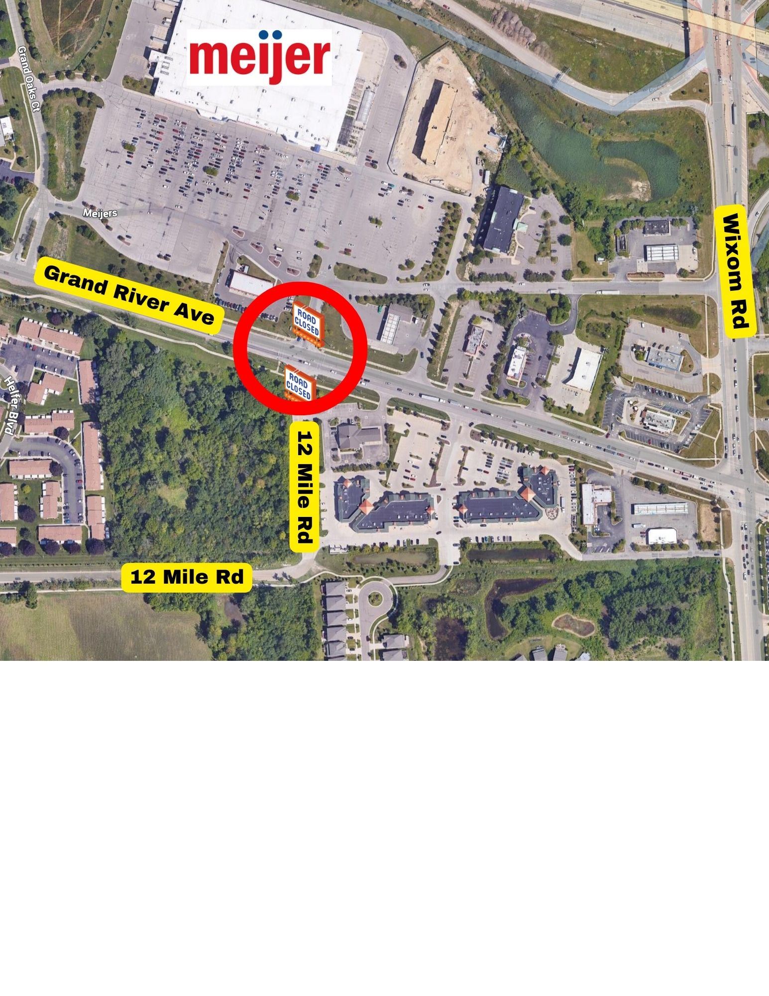 12 Mile Rd road closure at Grand River Ave map 