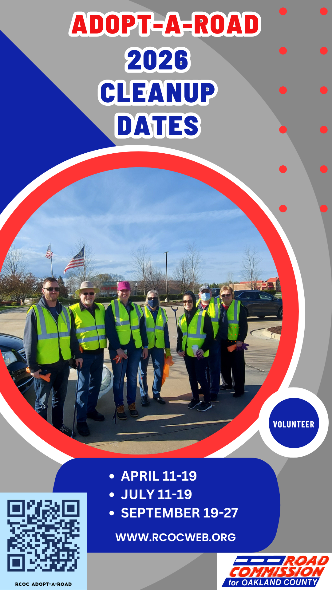 Adopt a road 2026 dates and a photo of road adopted by an organization