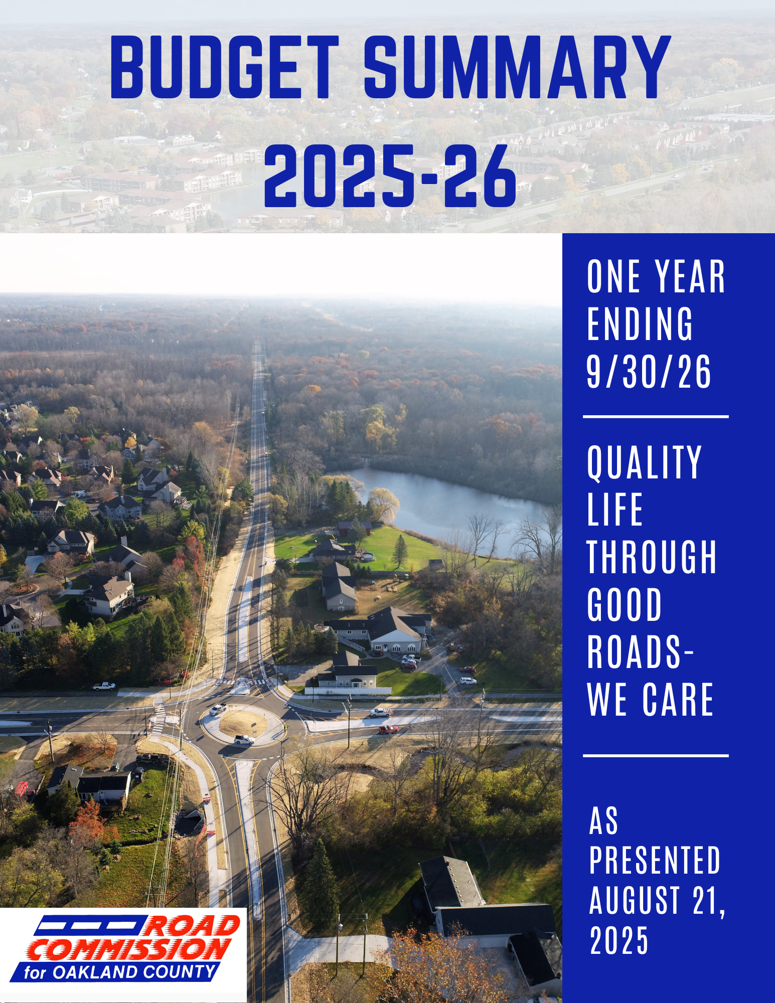2025-26 Budget Book cover as presented features the Waldon/Clintonville roundabout