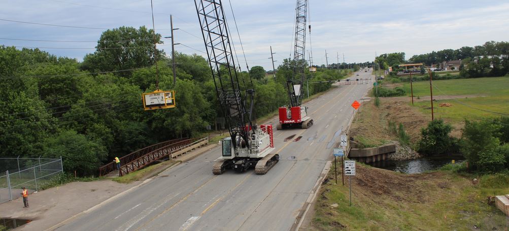 Workzone camera image on Opdyke Road bridge replacement over the Clinton River north of Auburn Road