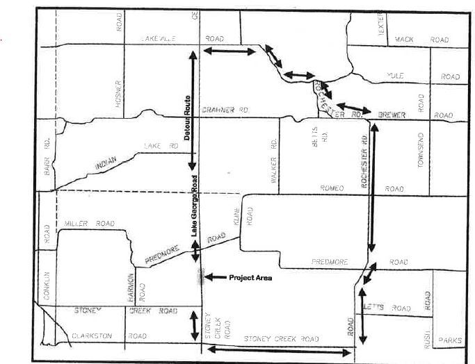 Lake George Road culvert location and detour map
