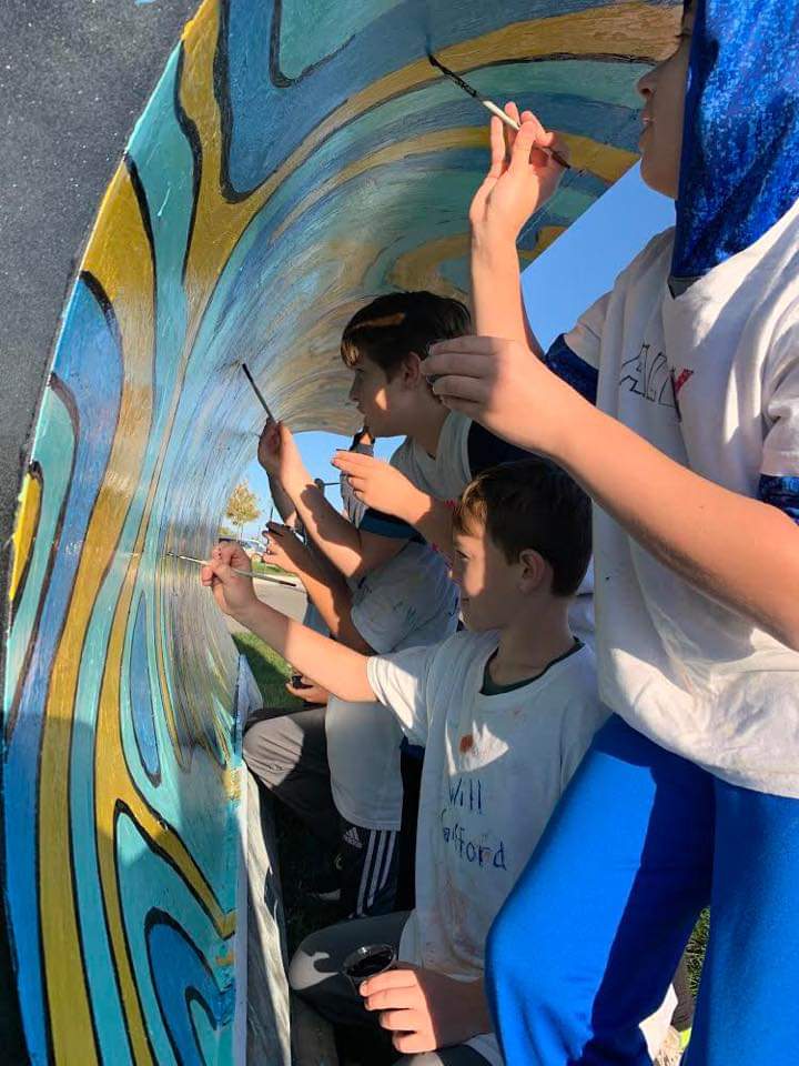 Close Up Side View of Students Painting the Plow