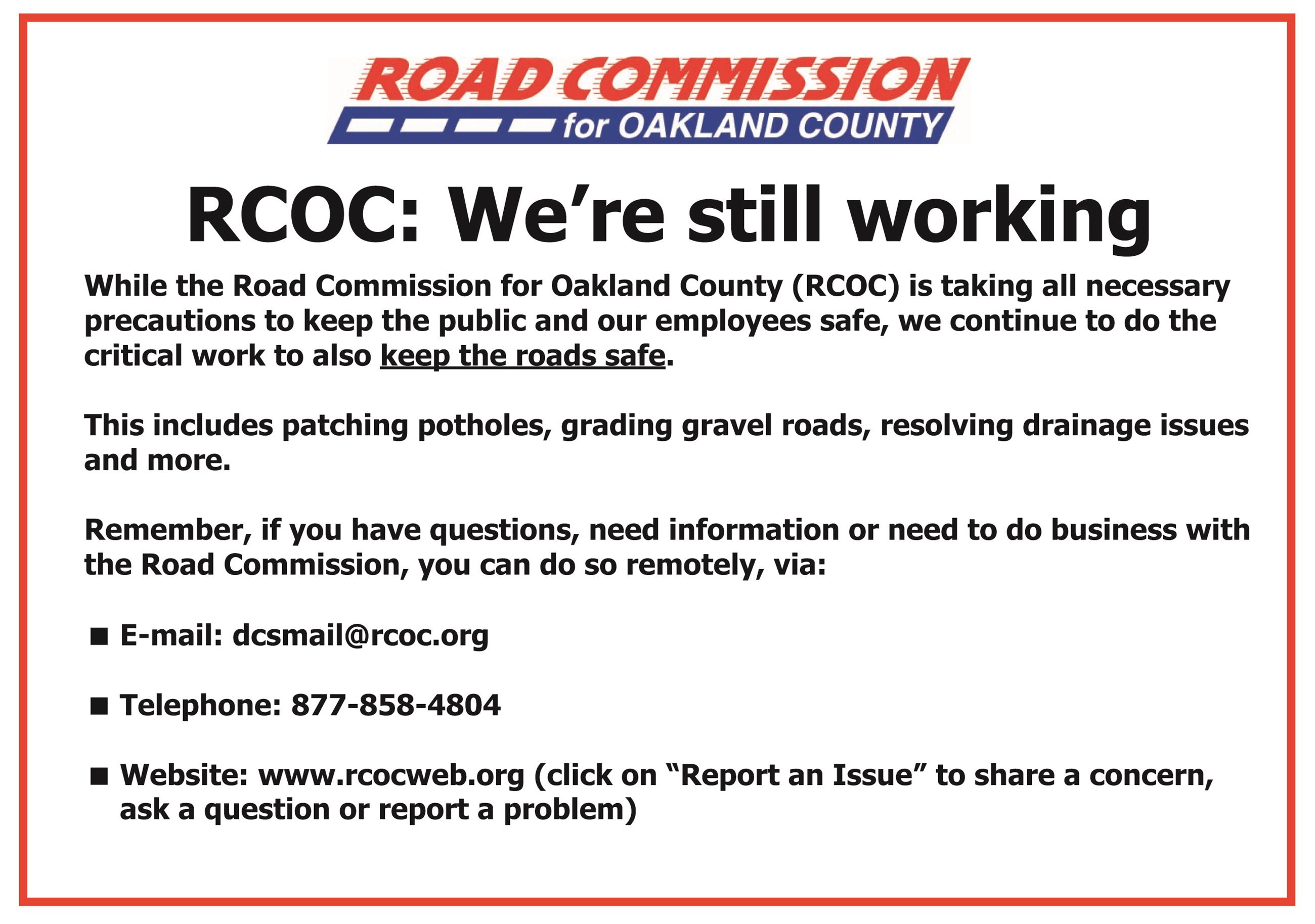 Still working COVID-19 piece on how to contact the RCOC remotely