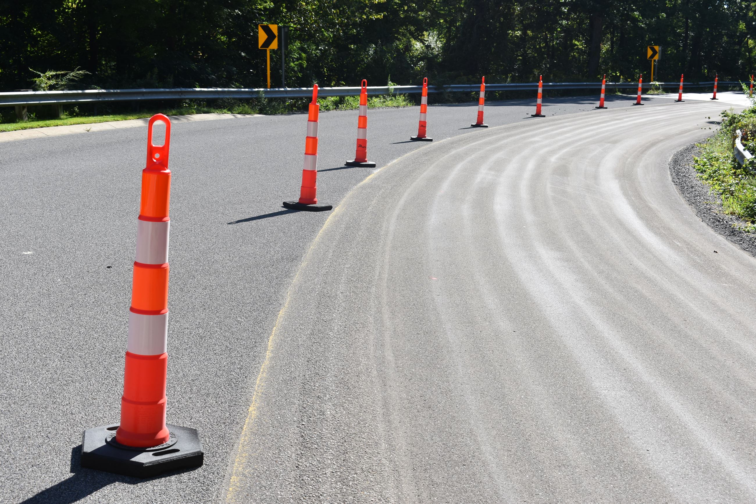 High Friction Surface Control image of a curve during the treatment, epoxy with aggregate on top