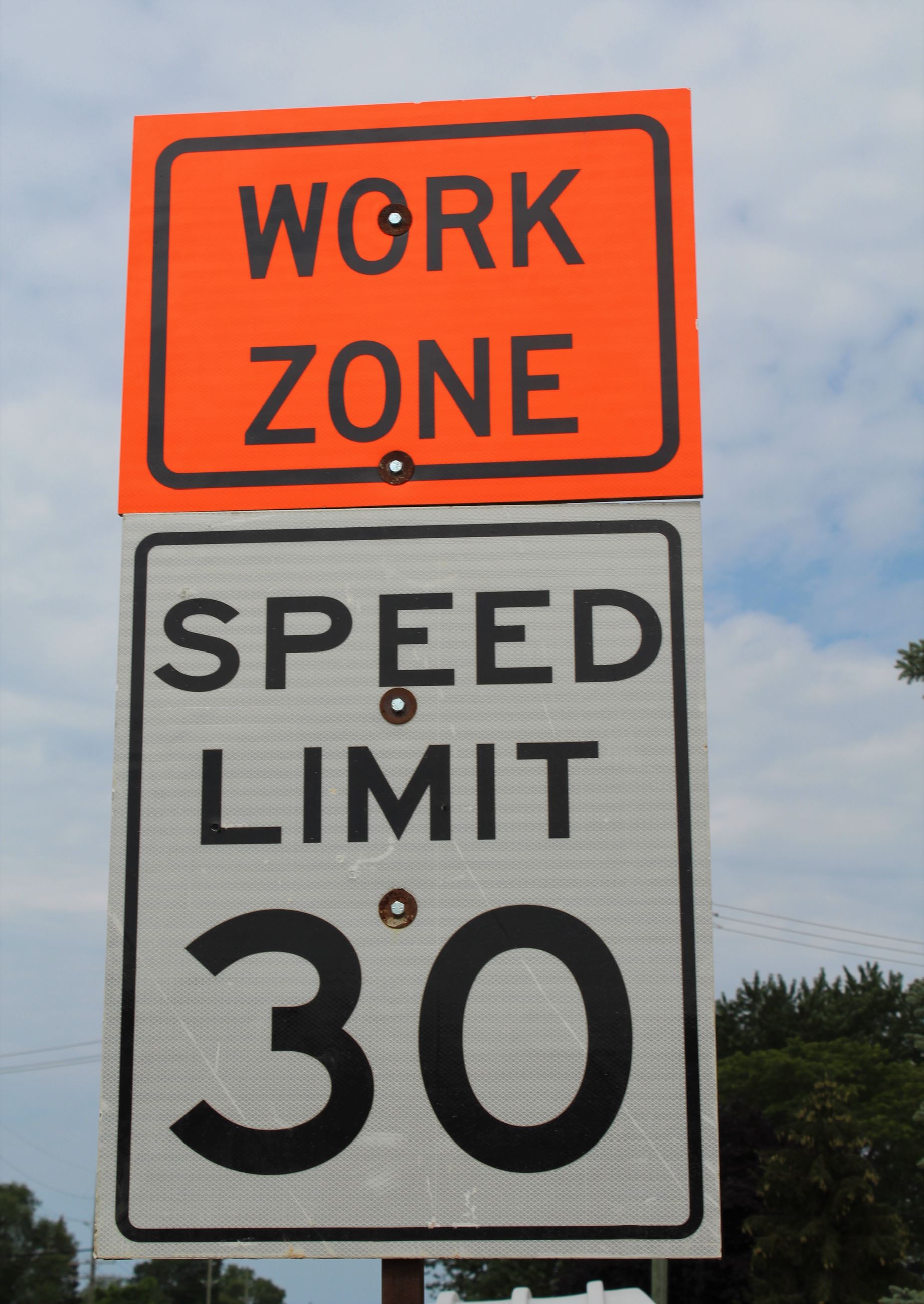 30 mph work zone speed limit sign on Walton Blvd. in Waterford Township